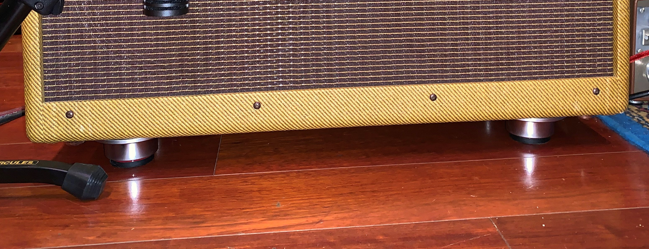 STAGE 1 isolators installed on a tweed guitar amplifier