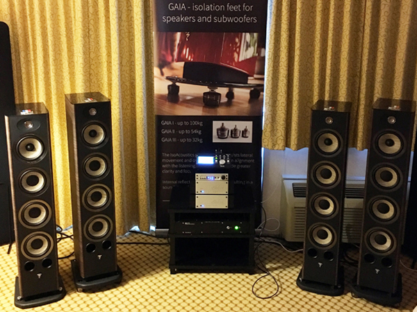 Focal Aria 936s supported by IsoAcoustics GAIA decoupling isolator stands