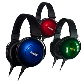 Fostex's TH900 MkII models (left to right: Sapphie Blue, Standard Red, Emerald Green)