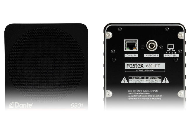 Fostex 6301DT including RJ45 Dante connector on rear panel