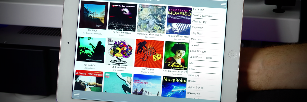 Novafidelity's Music X Neo contextual menu, accessible via the top right hamburger menu