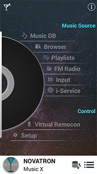 Novafidelity's Music X control application for iOS and Android