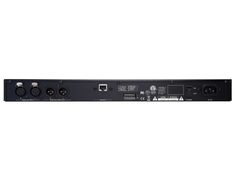 Rear panels of Fostex's RM3DT Dante equipped rack speaker